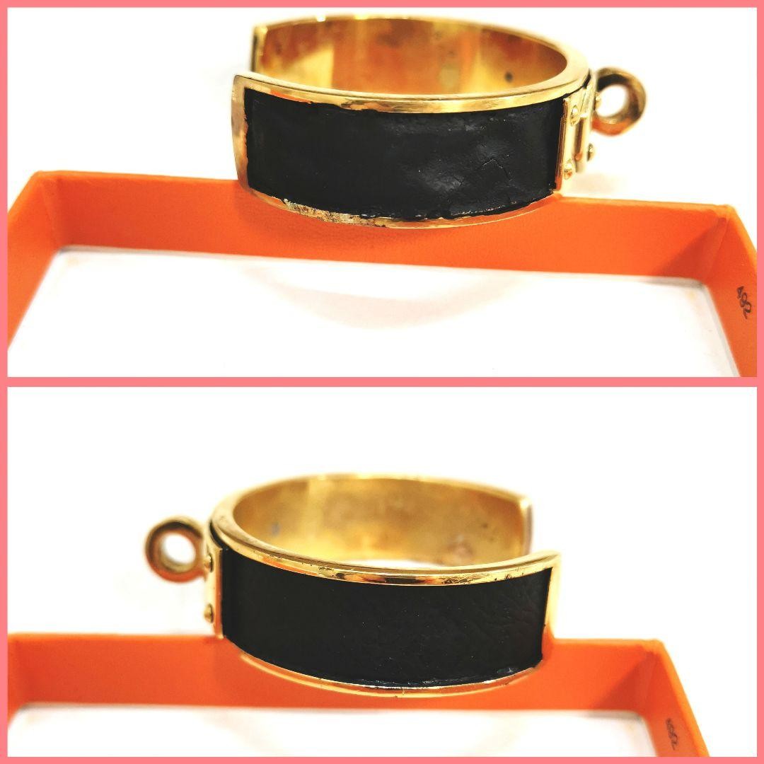 Hermes Kelly Bangle Leather Black Gold 2.4in Pre owned Bracelet