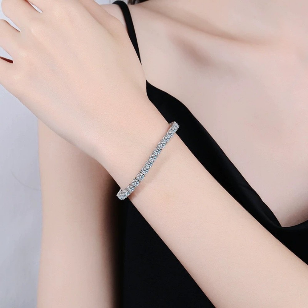 Women’s Solid 925 Sterling Silver 4mm Round Cut Clear CZ Tennis Chain Bracelet