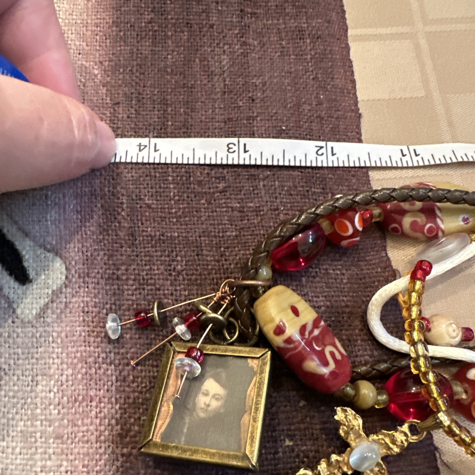 Original Design Multi Strand Beaded Leather Metal Charm Necklace Boho Artisan