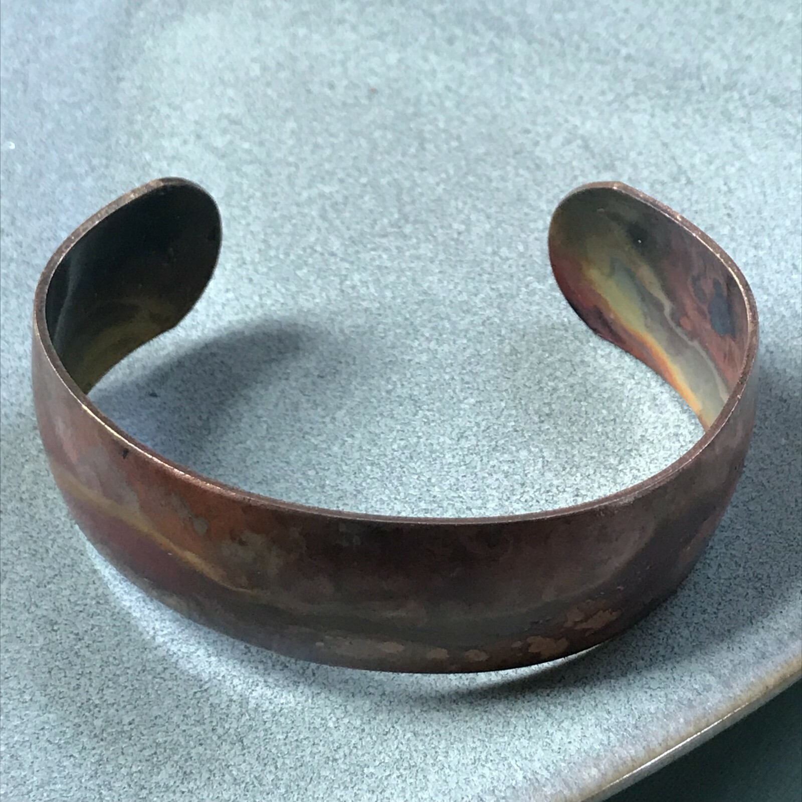 Estate Very Pretty Solid Copper Swirly Cuff Bangle Bracelet – 2.25 inches in dia
