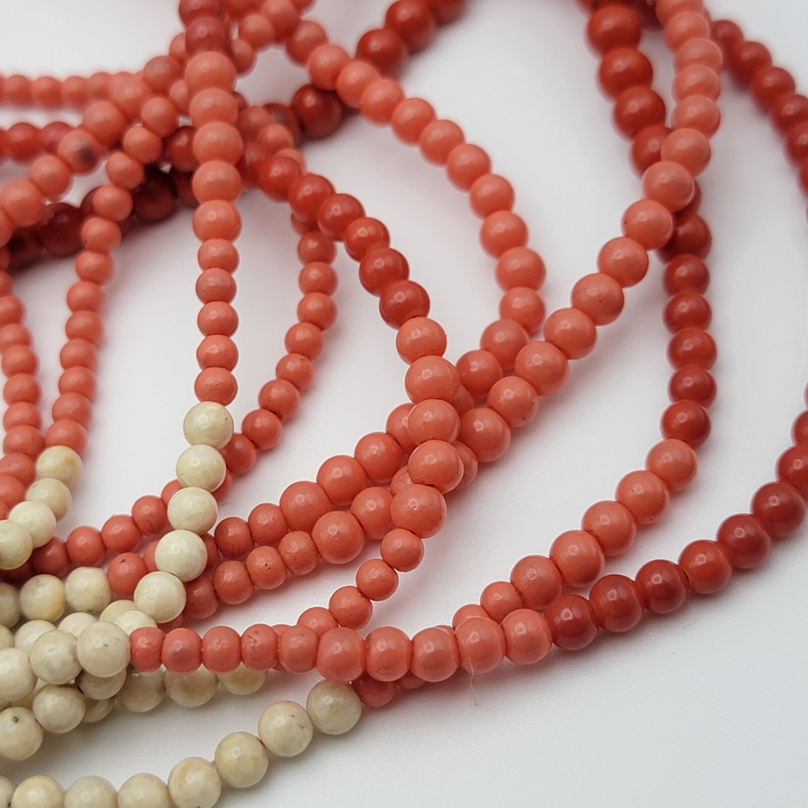 Vintage Multi Strand Coral Bead Necklace 10 Strand 21in Needs Repair G2U