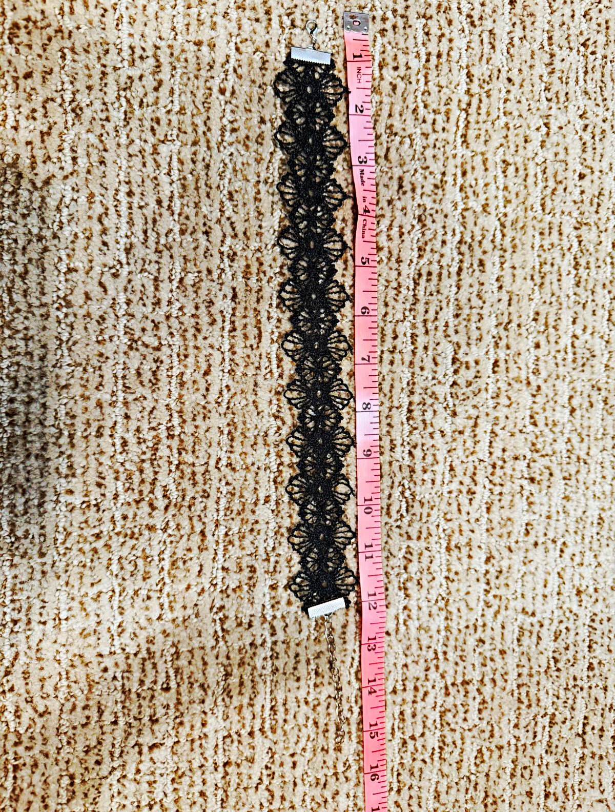 Black Lace Choker Necklace Adjustable 12in Cable Chain Lobster Clasp No Stone