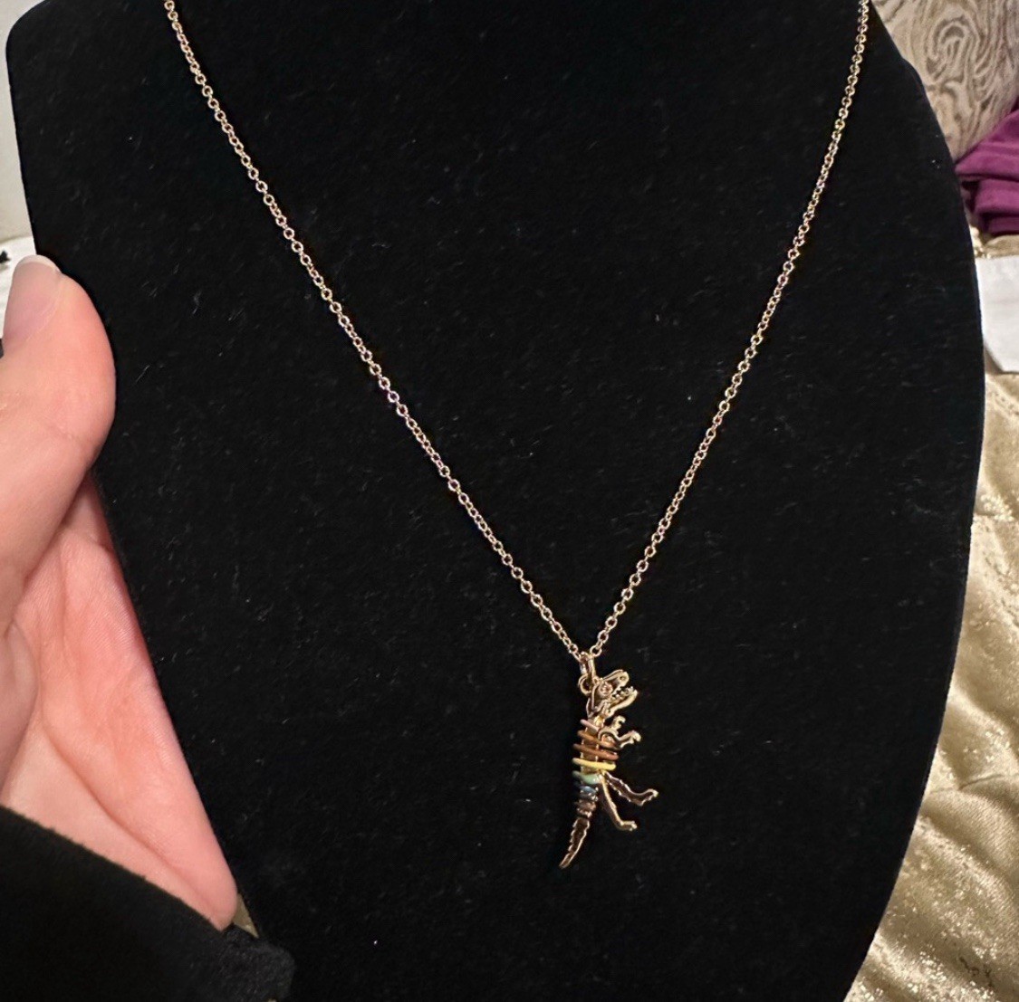 NWT! COACH Gold/Rainbow T-Rex Charm Necklace