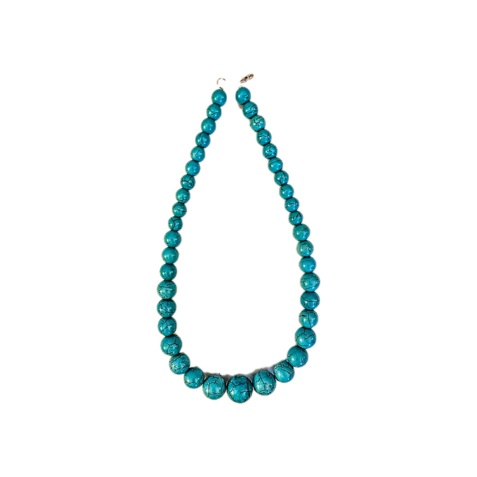 Turquoise Blue Round Stone Bead Strand Necklace Ball Chain Lobster Clasp