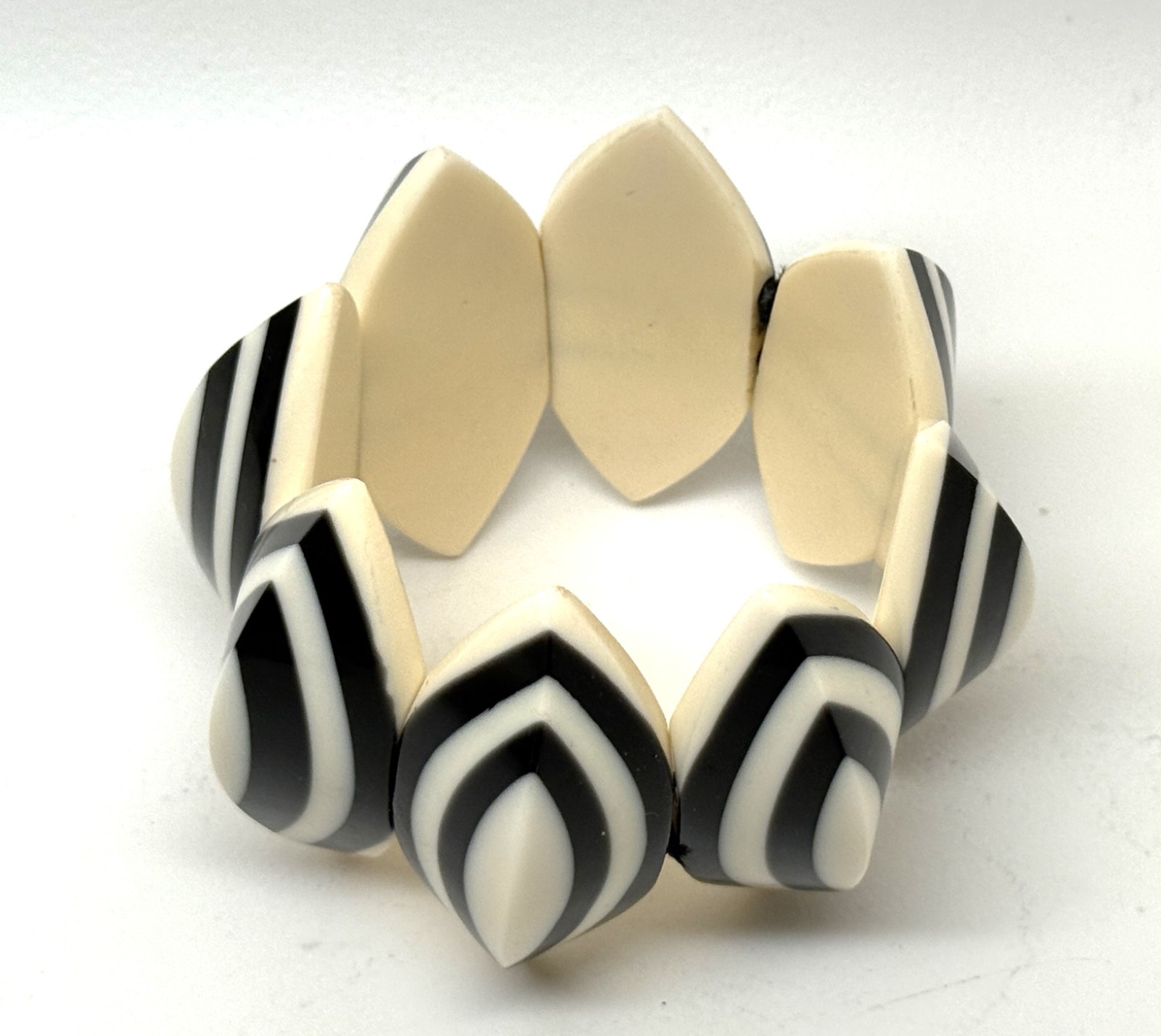 Gorgeous French Designer Marion Godart Black & White Resin Stretch Bracelet