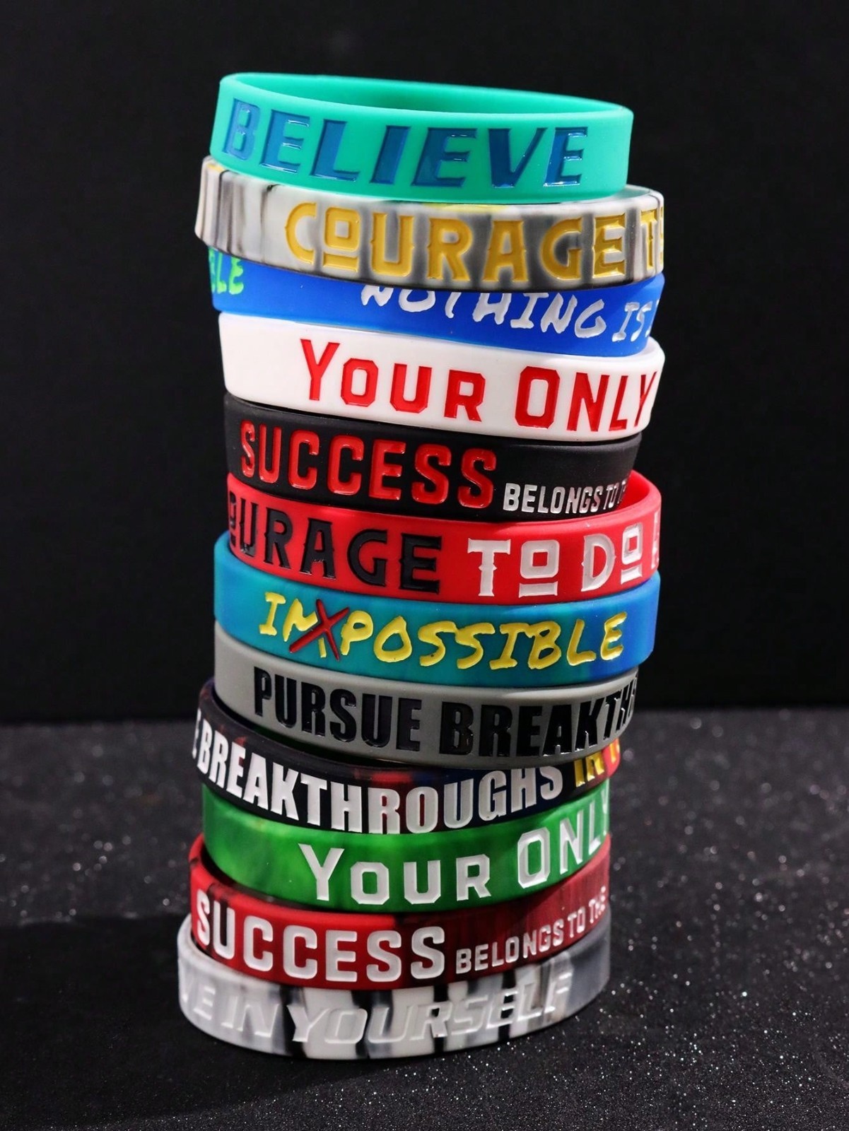 12x Motivational Silicone Wristbands Men Gym Sports Rubber Bracelets Quote Gift