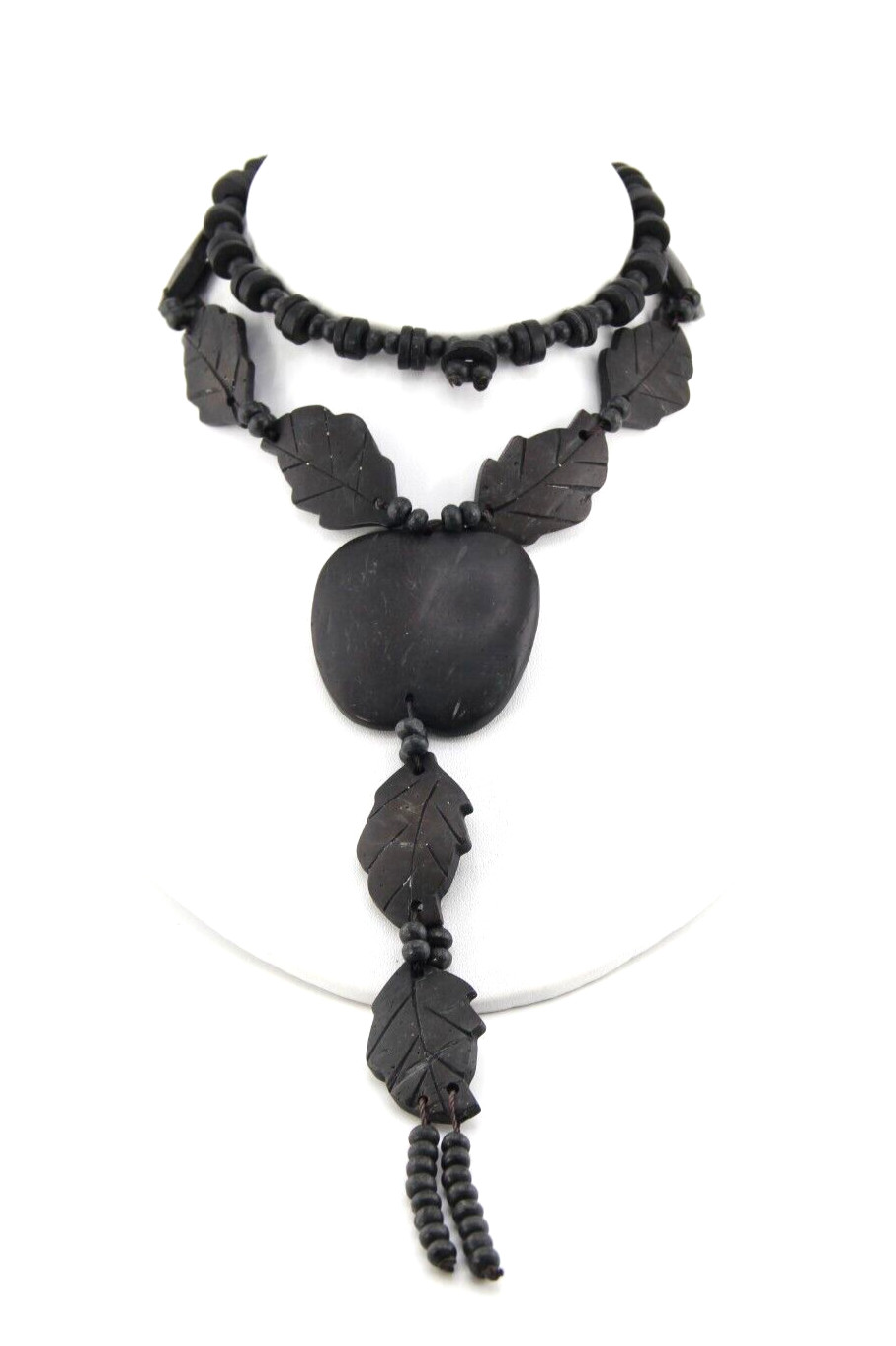 Retro Boho Style Dyed Coconut Shell Apple & Leaves Y- Shaped Necklace Sotuar
