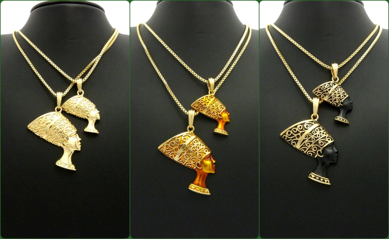 Egypt Queen Nefertiti Pendant Various Length Box Chain 2 Necklace Set RC2381G