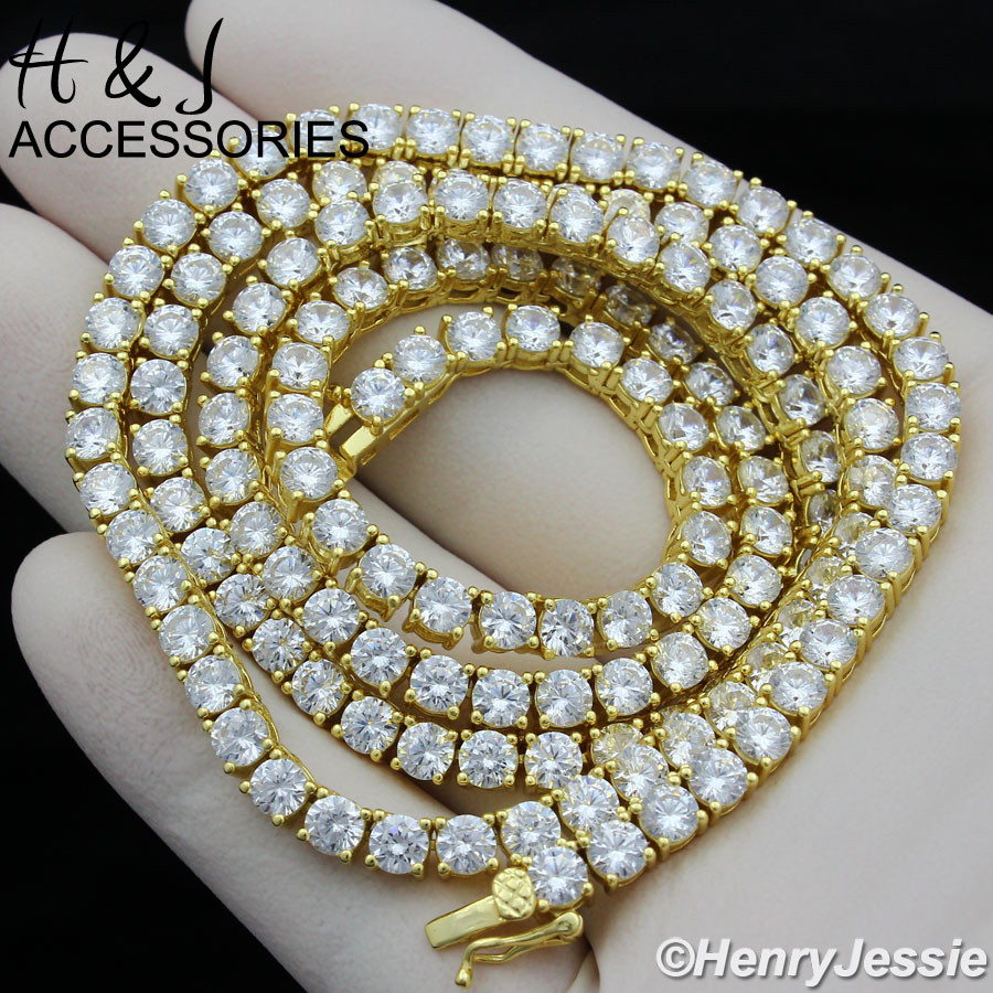 30″MEN 14K GOLD PLATED 4MM ICY BLING CZ GOLD 1 ROW TENNIS CHAIN NECKLACE*BGN2