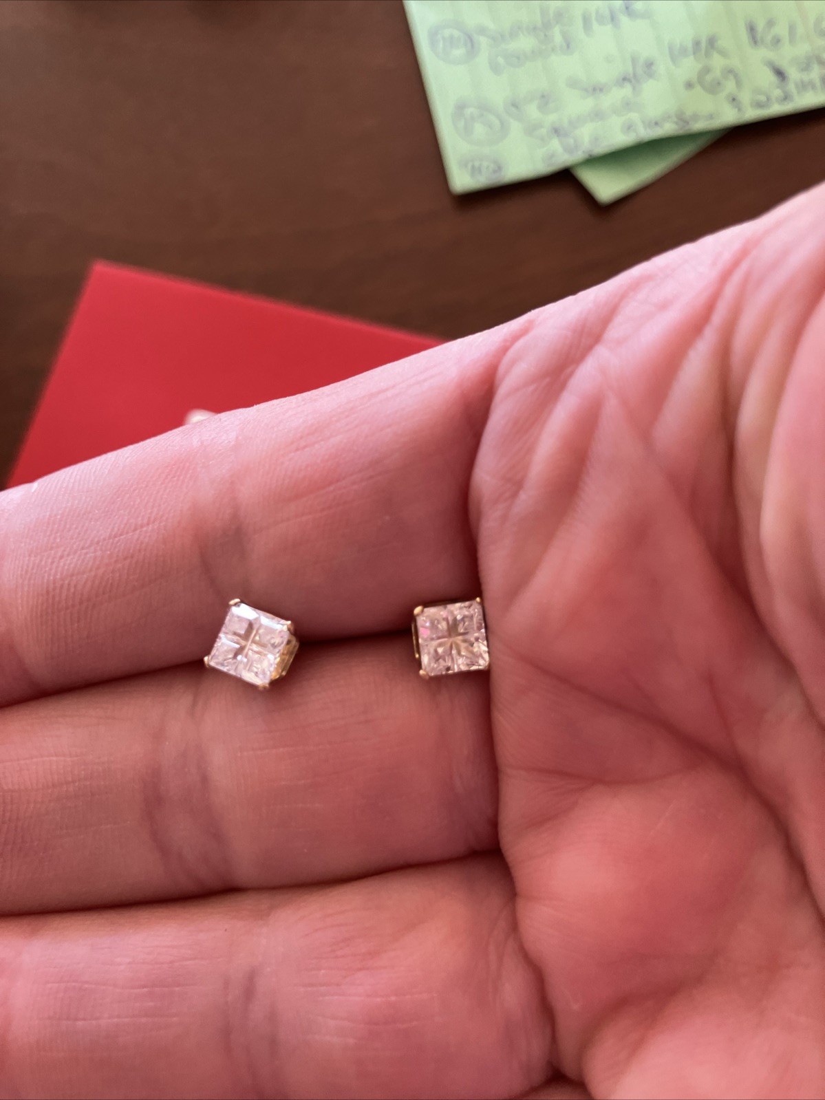 2 CT TW Princess Cut Earrings Studs Real Solid 10k Gold Push Back Basket Setting