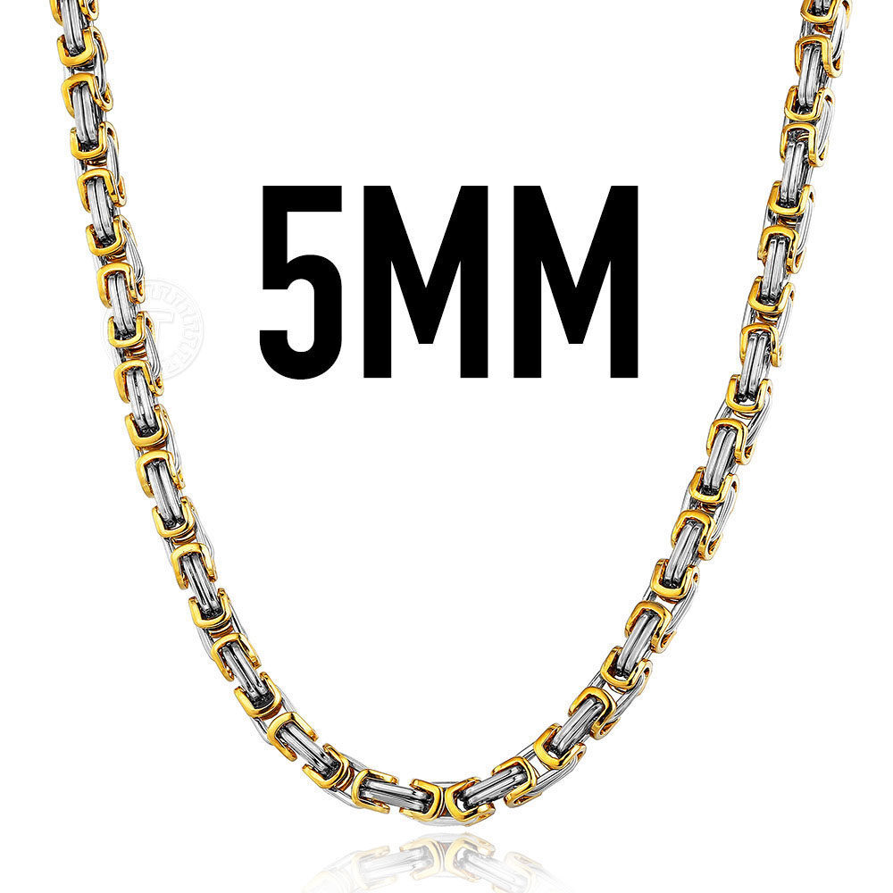 5mm wide Men Necklace Byzantine Box Chain Gold Plated Titanium steel 18-36 inch
