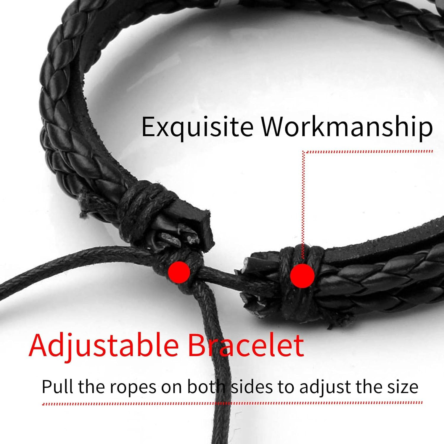 Black Gothic Punk Braided Leather Bracelet Set 6 Pcs Skull Adjustable Stackable