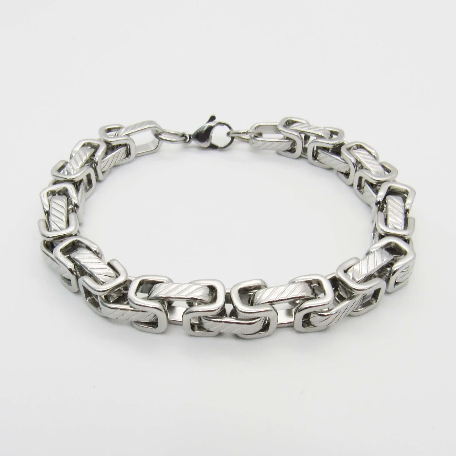 5pcs Box Link Stainless Steel Chain Byzantine Silver Bracelet Punk Wristband
