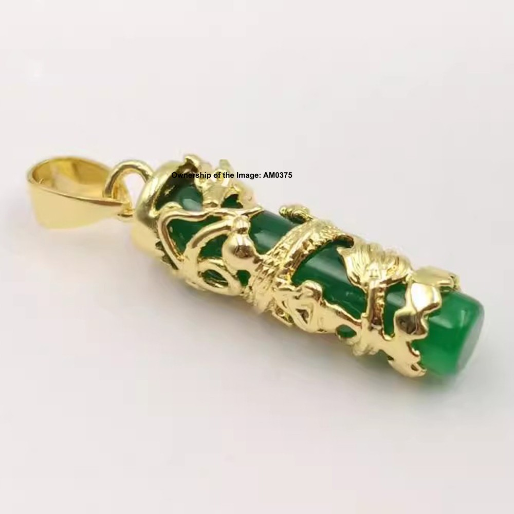NEW Yellow Alloy Heating Jade Pendant Women Men Green Jade Dragon Pillar Pendant