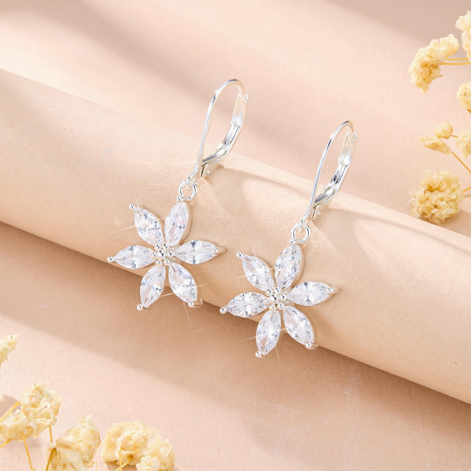 925 Sterling Silver Flower Dangle Earrings for Women, Daisy