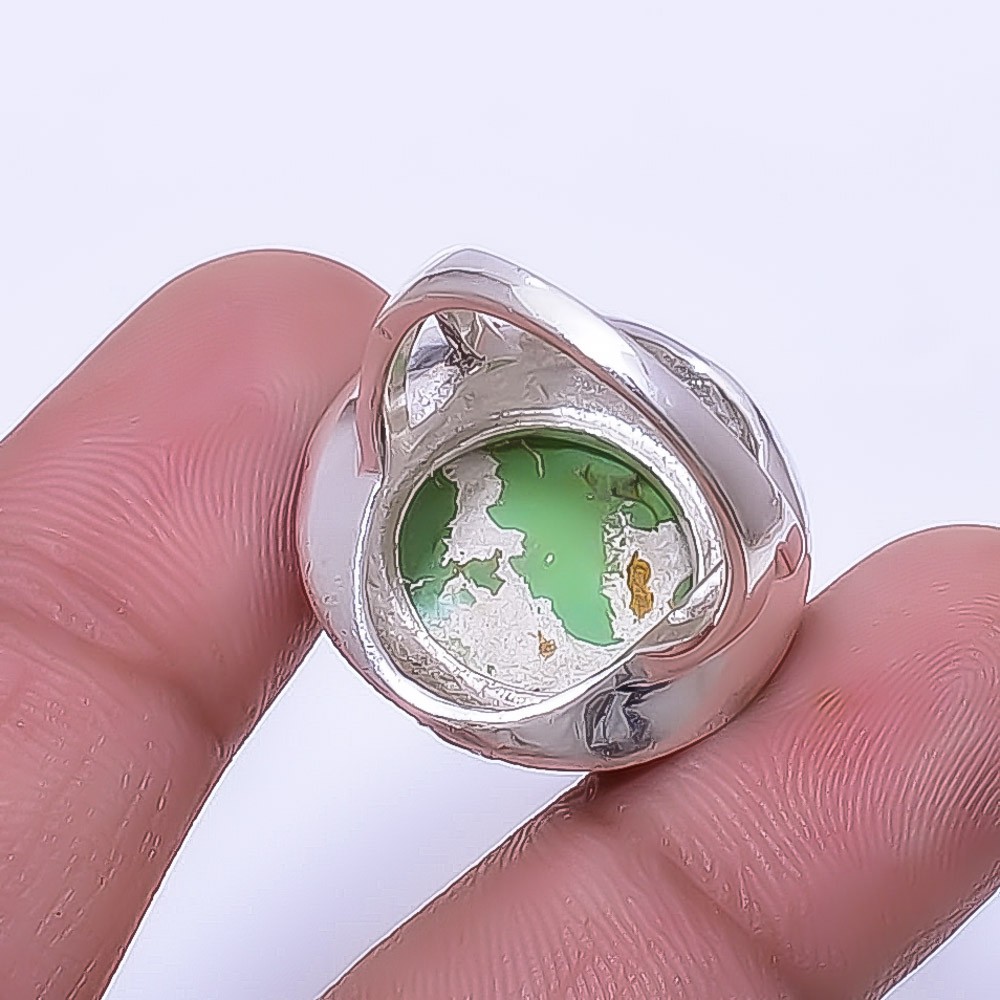 Copper Green Turquoise Fine Art Oxidised 925 Sterling Silver Ring S.6.5 R12