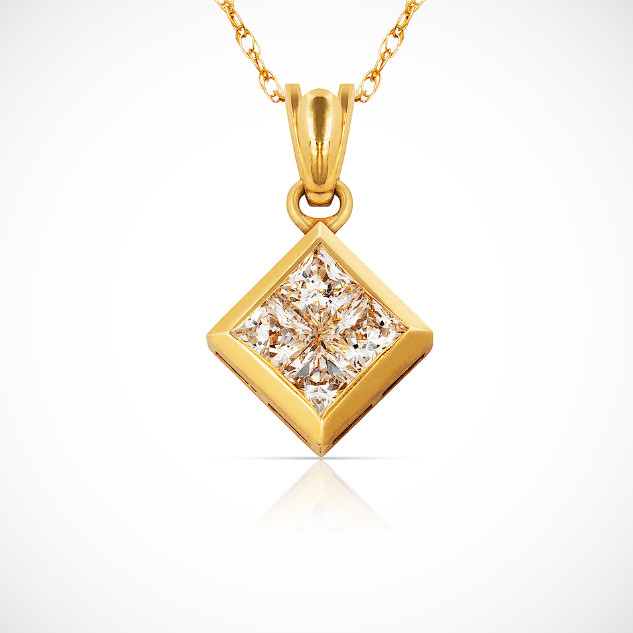 14K Yellow & White Gold Princess Cut CZ Pendant For Women
