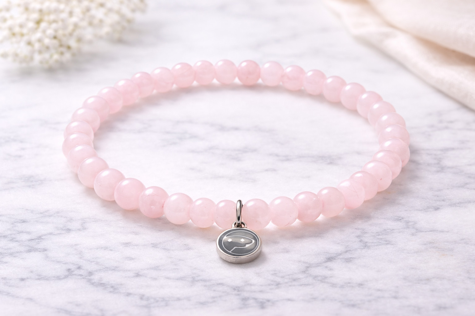 Rose Quartz Stretch Bead Bracelet 8mm Natural Stone Otter Spirit Stainless Charm