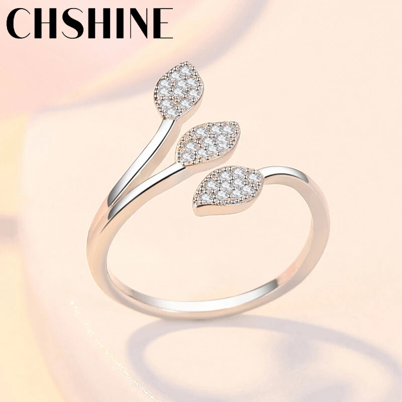CHSHINE 925 Sterling Silver Leaf AAAAA Zircon Ring Dinner Party Fashion Jewelry