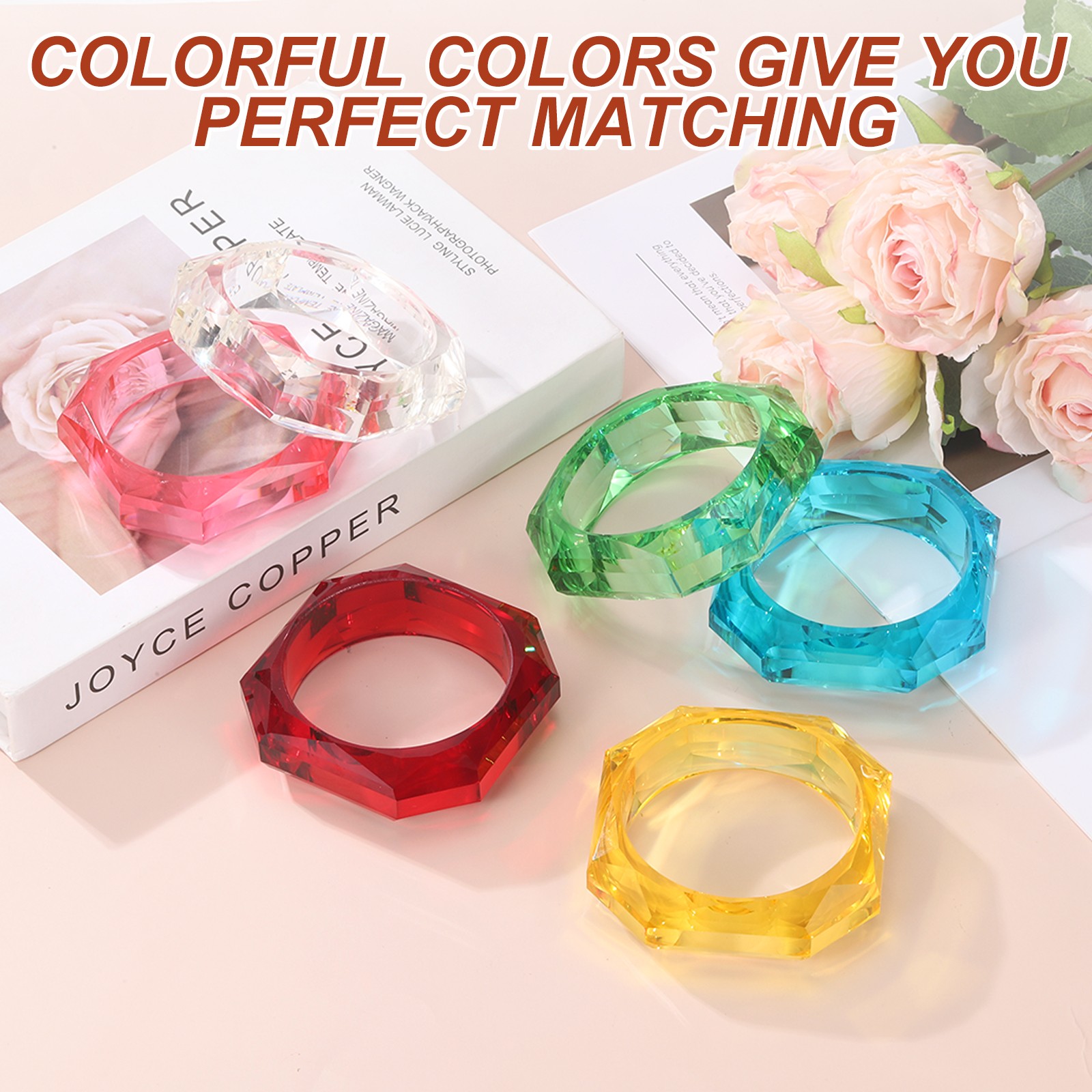 Transparent Green Chunky Acrylic Resin Bangle Geometric Bracelet for Women