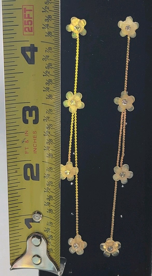 Gold Tone Flower Dangle Drop Earrings Metal 3.5in Long Floral Design