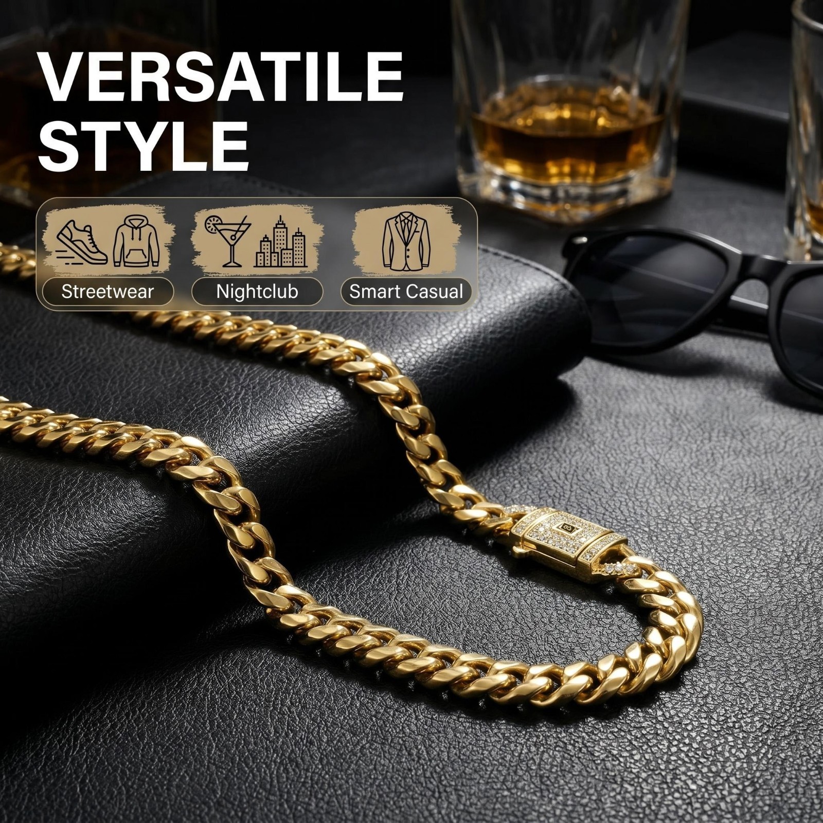 Miami Cuban Link Necklace/Bracelet Gold Plated Stainless Steel Hip Hop Jewelry