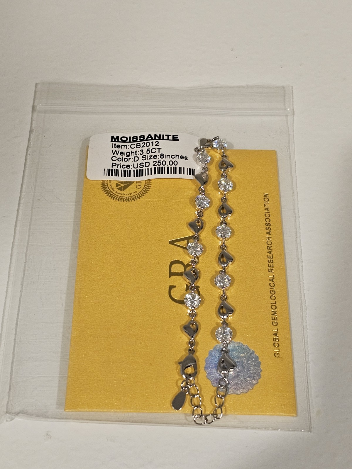 3.5 Carat Moissanite Hearts Bracelet 14k White Gold Plated 7-8 Inch Adjustable