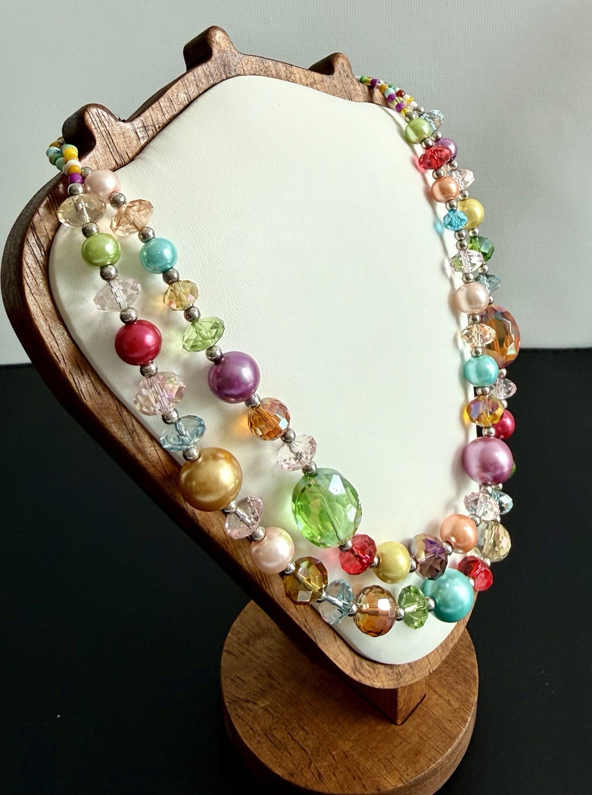 Bohemian Multicolor Multi-Strand Necklace Crystal Glass Acrylic Statement