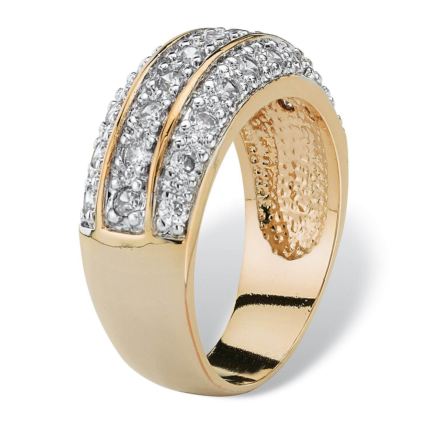 1.68 TCW Round Cubic Zirconia Triple Row Ring in Gold-Plated