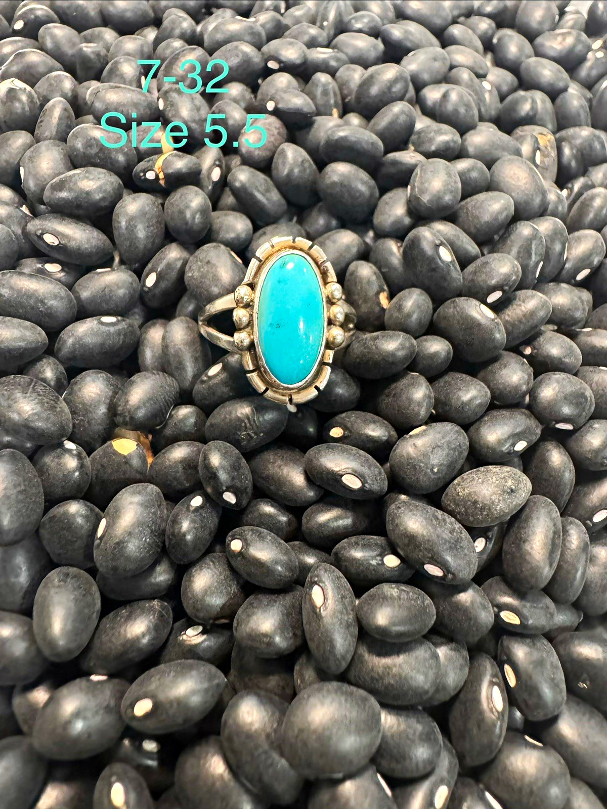 Oval Turquoise Blue Bezel Set .925 Silver Cocktail Statement Ring Size 5.5