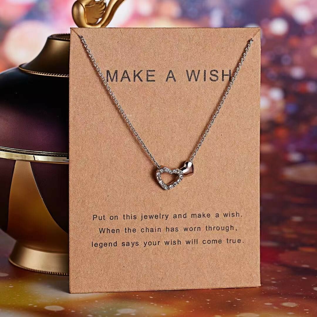 Fashion Women Crystal Necklace Retro 3D Double Hollow Love Heart Pendant 0924