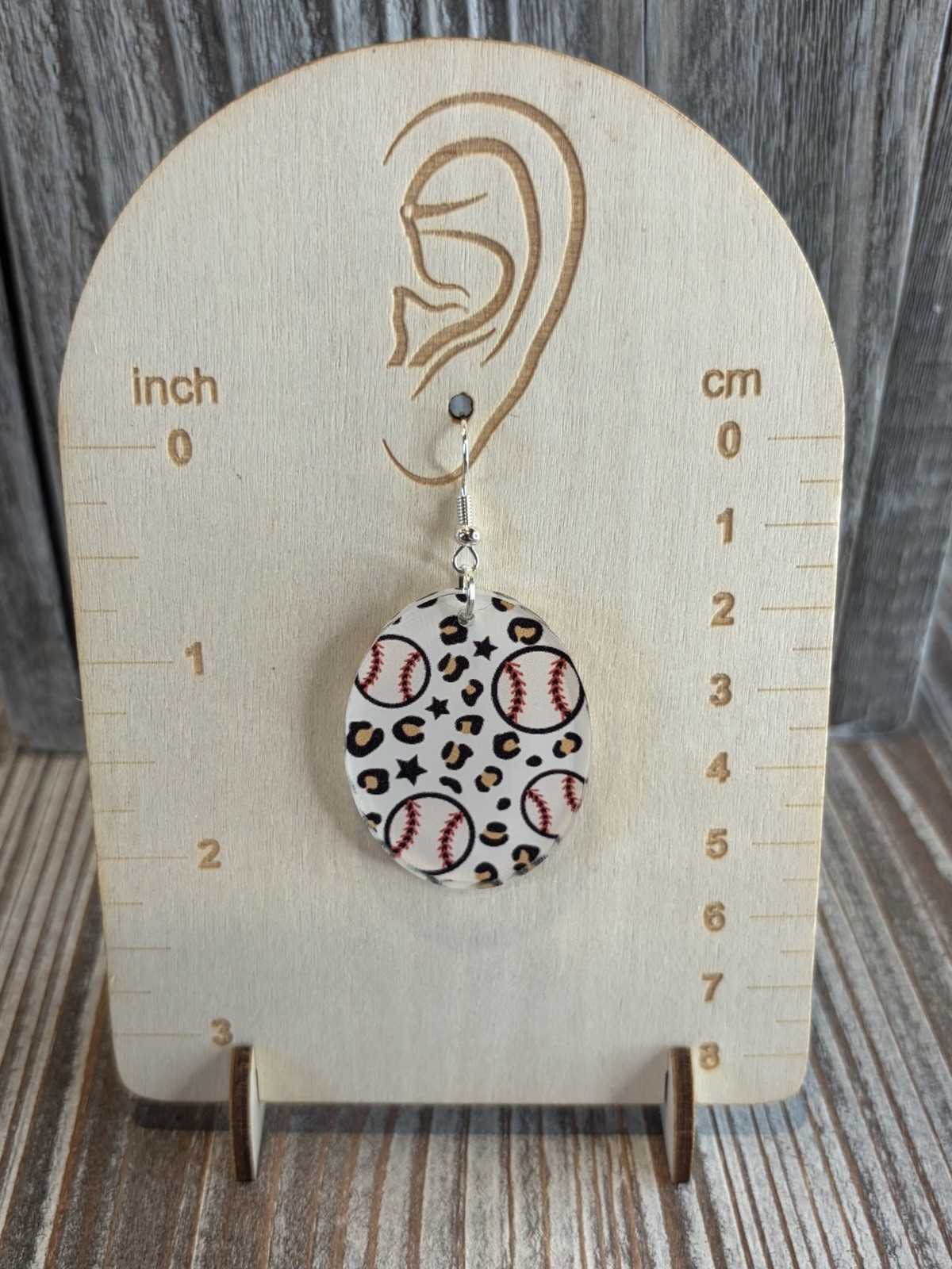 Handmade Baseball And Leopard Print Acrylic Earrings