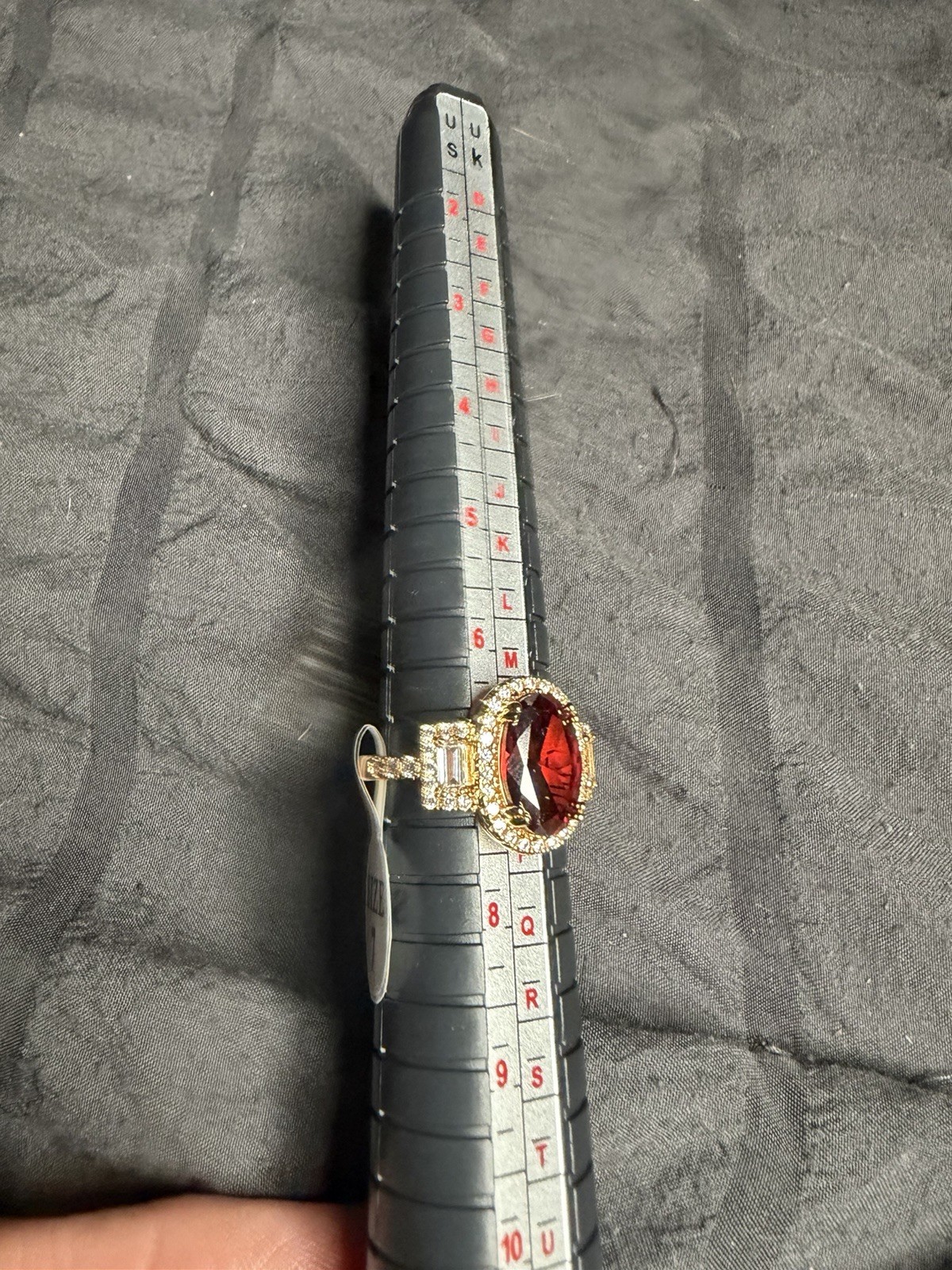 Size 7 AAA CZ Ruby Red Halo Ring 18K Gold Filled Over Brass