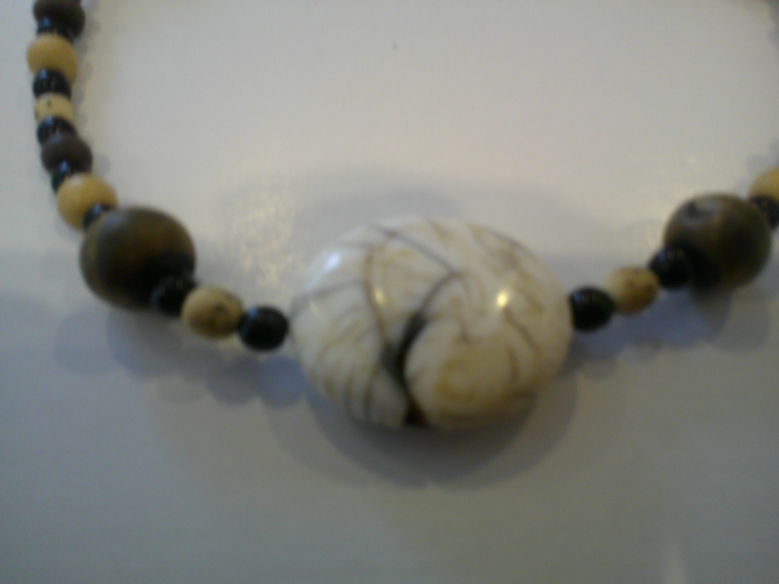 Beautiful Polished White Stone Beaded Necklace WITH 925 HOOK 16″ LONG