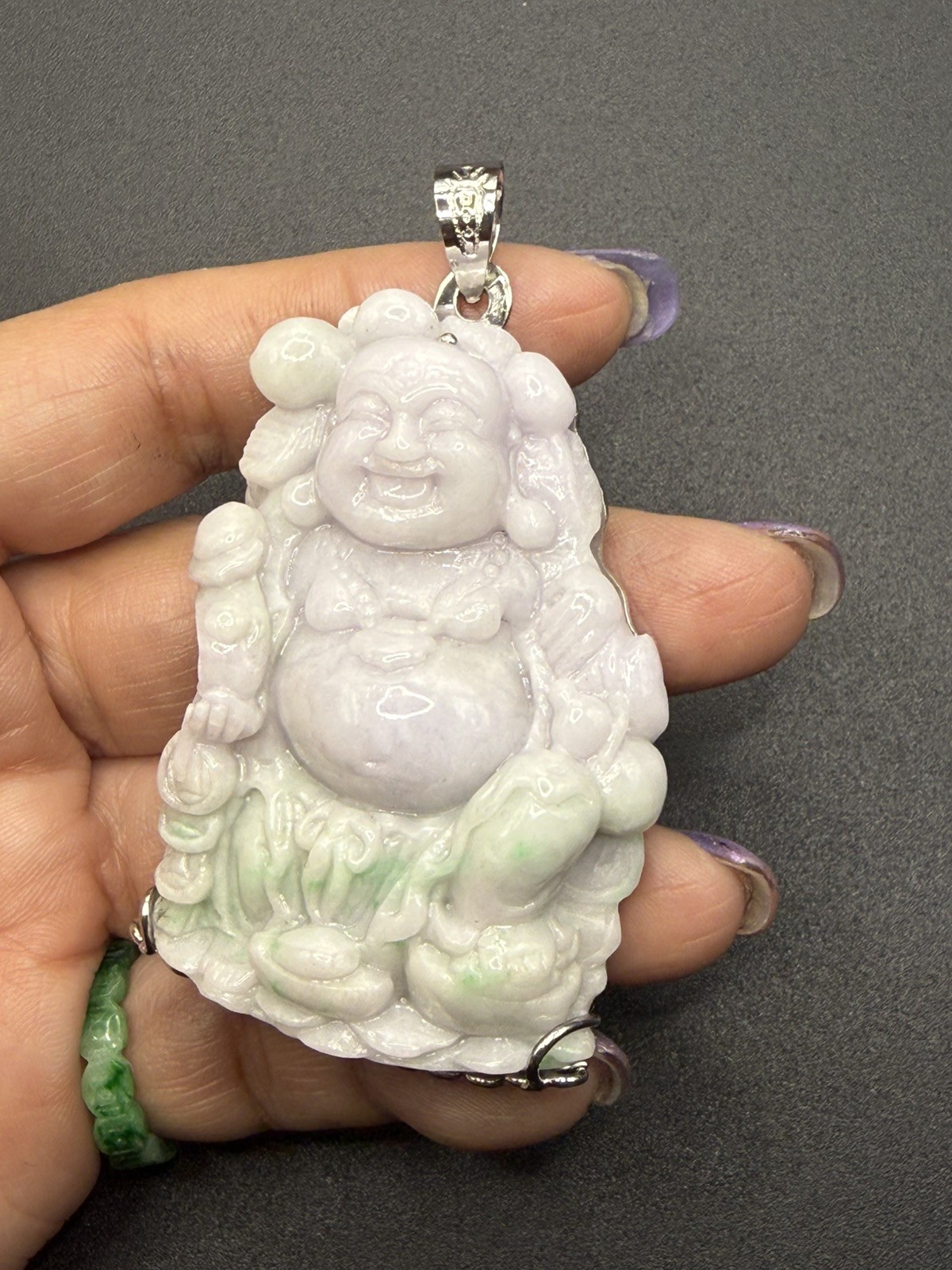 Maitreya laugh buddha Natural Jade natural color Pendant Phật Di Lạc