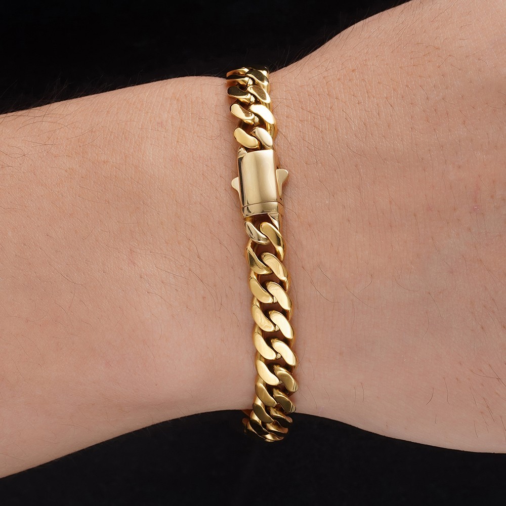 6-14mm Gold Stainless Steel Curb Cuban Link Chain Bracelet 7inch-11inch for Men