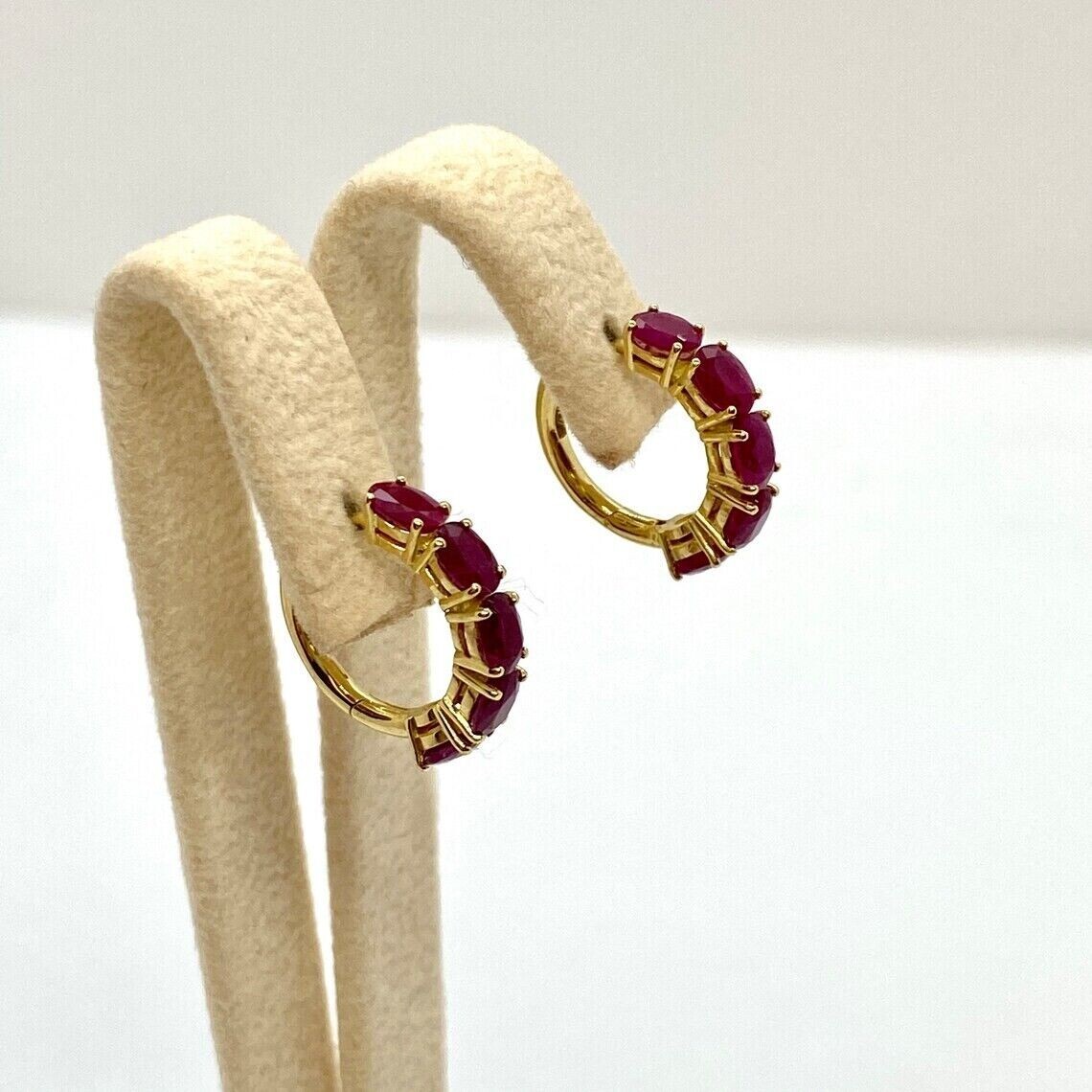1.50 Ct Oval Cut Simulated Red Ruby Women’s Hoop Earrings 14K Yellow Gold Plated