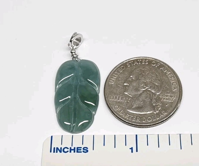 Certificated Jade Leaf Pendant Blue Icy Jadeite translucent 蓝绿冰种翡翠A货 叶子 大业有成