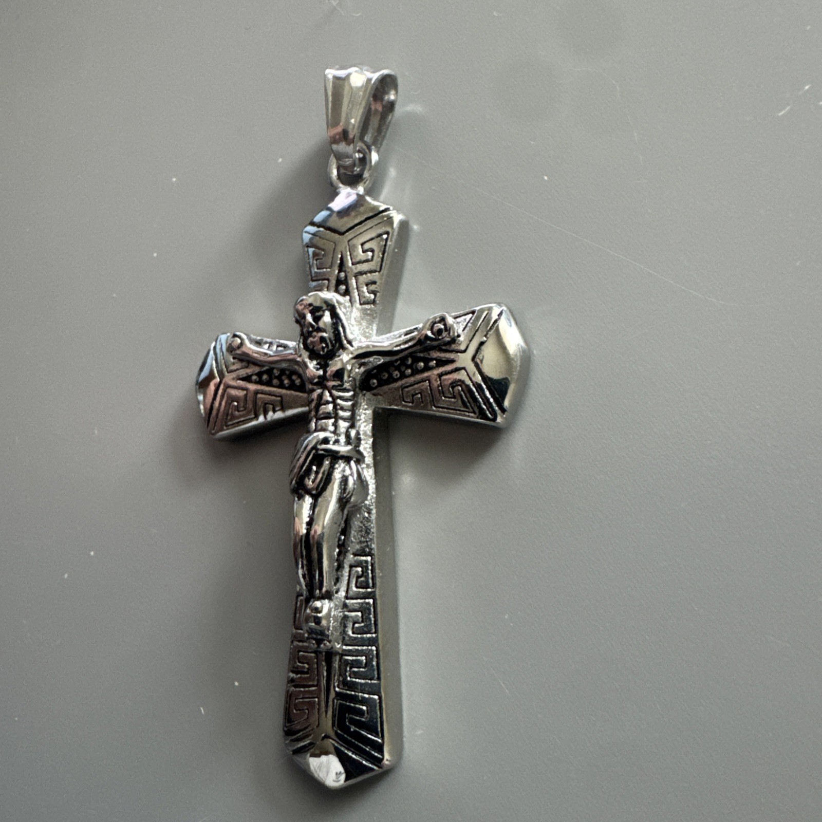 Jesus Christ Crucifix Cross Pendant Stainless Steel 24” Chain Silver Unisex Gift