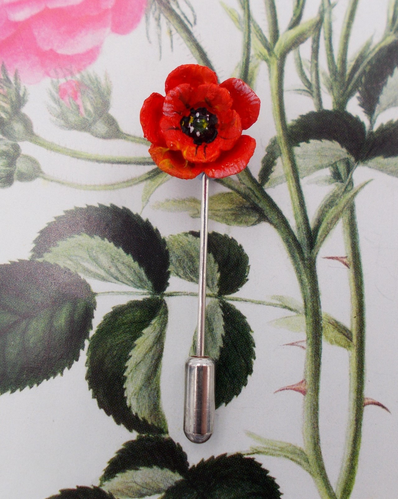 Tiny RED POPPY Lapel Flower Commemorative Remembrance Flower HAND PAINTED