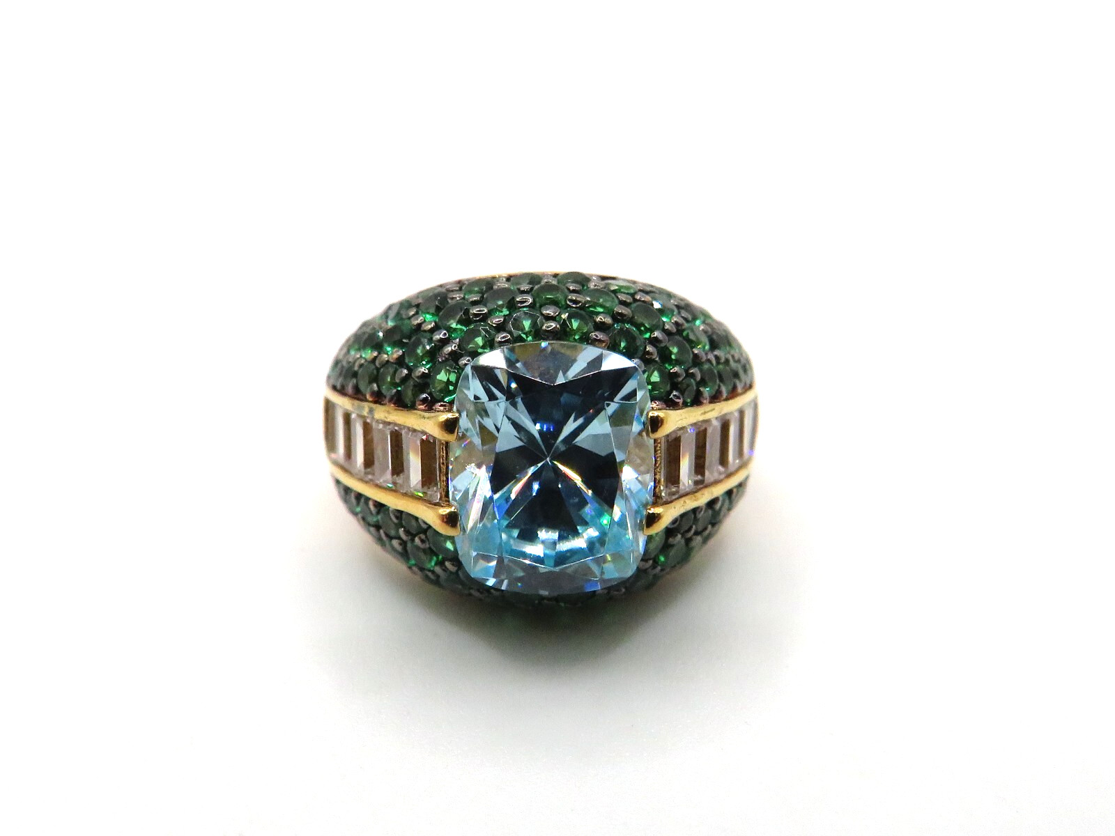 VINTAGE 925 STERLING SILVER RING w BLUE CUBIC ZIRCONIA STONE 9.9×8.1mm- SIZE 5**