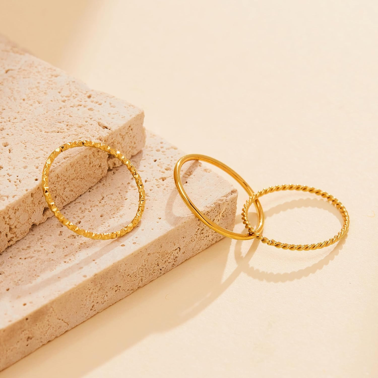 Gold Rings for Women Non Tarnish, Dainty 14K Gold Plated Stackable Thin Thumb Ri