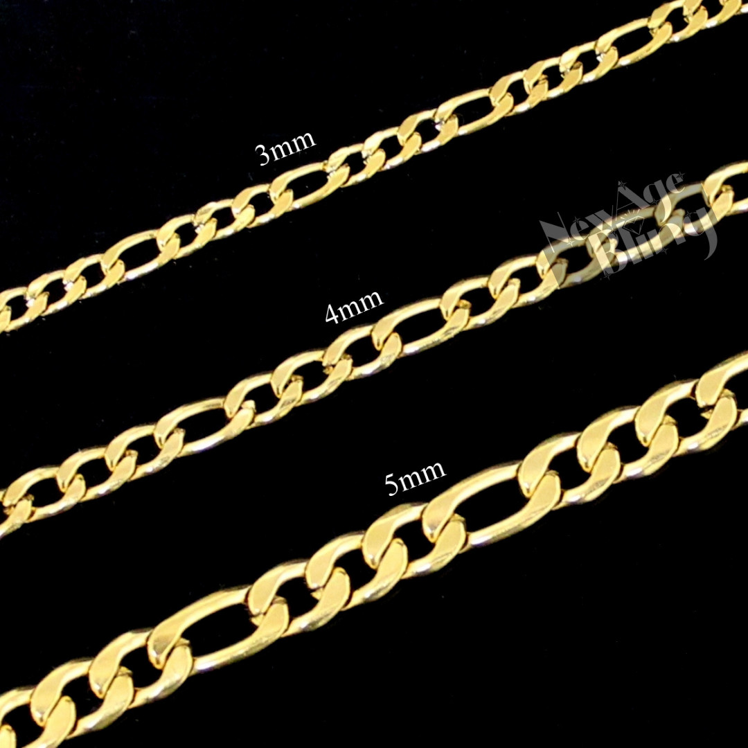 Gold Plated Stainless Steel Figaro Chain 16″- 30″ Men Women Necklace 3-12mm