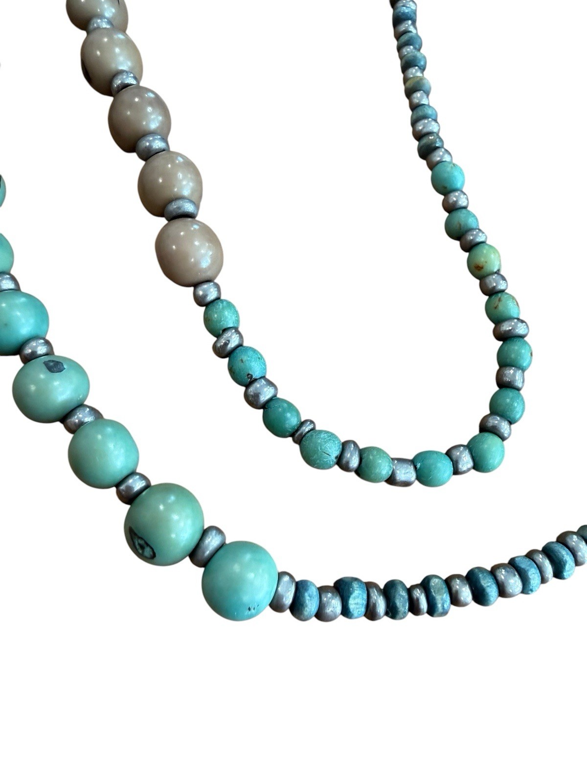 J. Jill Turquoise Tone Wood And Silver Tone Bead Necklace New With Tags 48” Long