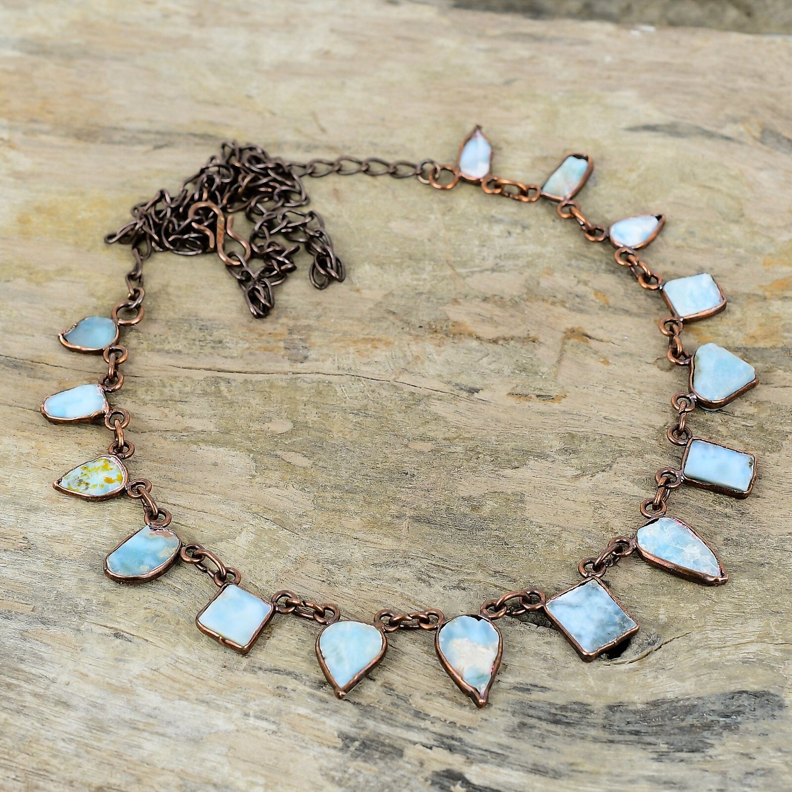 Larimar Rough Copper Electroformed Chain Adjustable Necklace For Women 18.0″