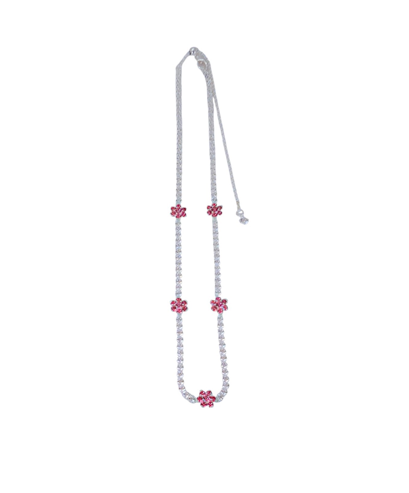 NEW 100% Authentic PANDORA 925 Sparkle Pink Flower Tennis Necklace 394561C01