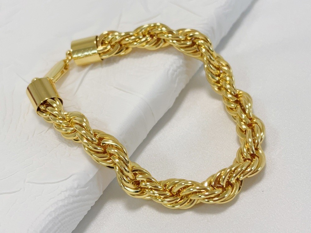 14k Yellow Gold Solid 10mm Diamond Cut Rope Chain Italian Bracelet Mens 7.5″