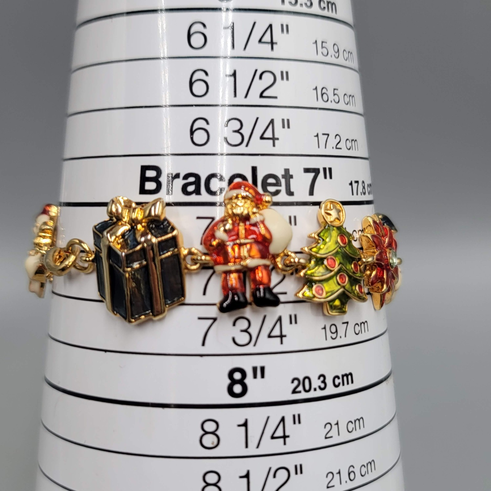 Christopher Radko Christmas Panel Bracelet Gold Plated Enamel 7.25 in