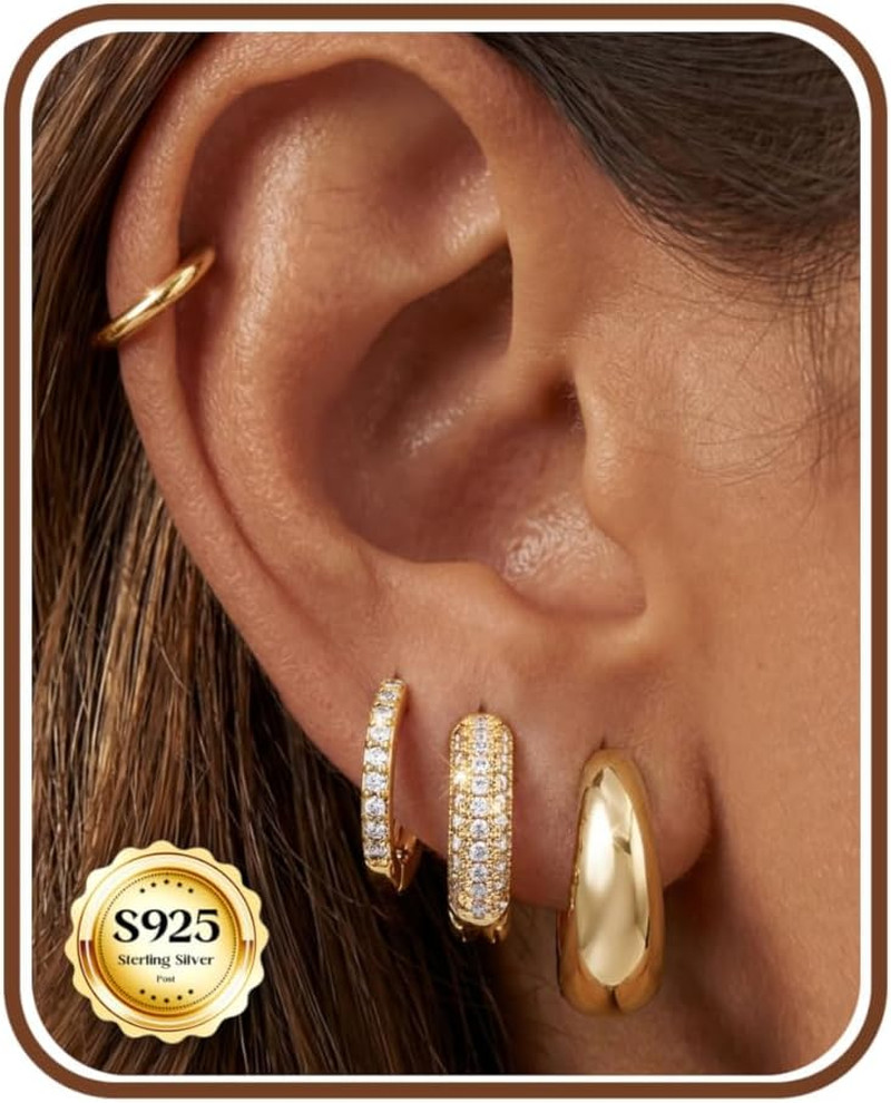 14K Gold Plated Chunky Hoop Earrings for Women Hypoallergenic – 4 Pairs Non Tarn