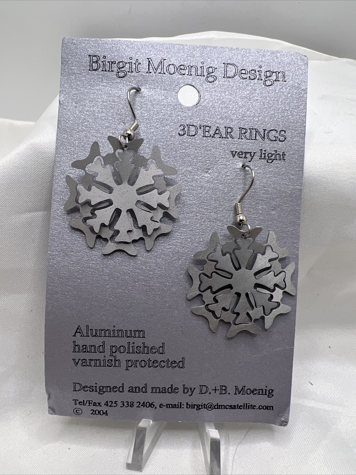 Birgit Moenig Design Aluminum Hand Polished Snowflake 3D Earrings
